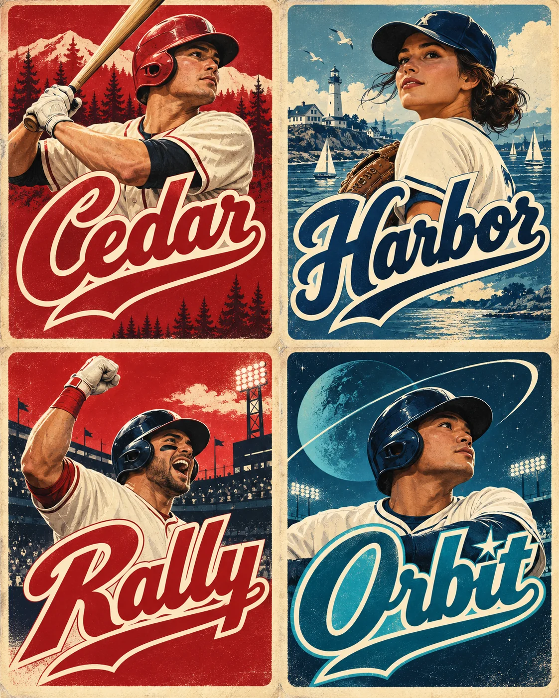 Four-Card Retro Script Lettering Sheet