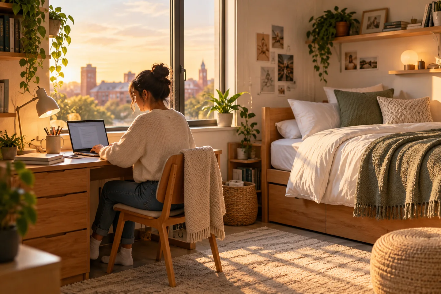 Warm Minimalist Dorm Study Prompt